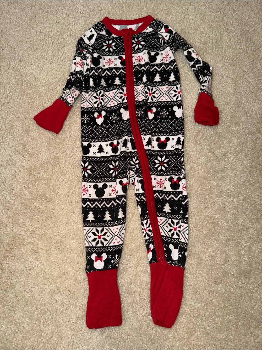 Little Sleepies Disney Black, White & Red Mickey Footed One-Piece